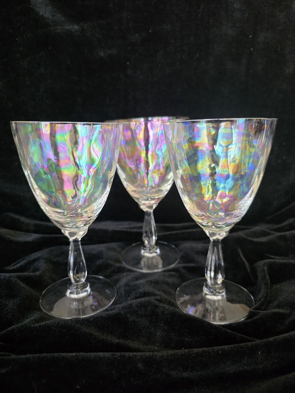 Fostoria Iridescent Wine Glasses - Set of 3 (Holographic Finish)